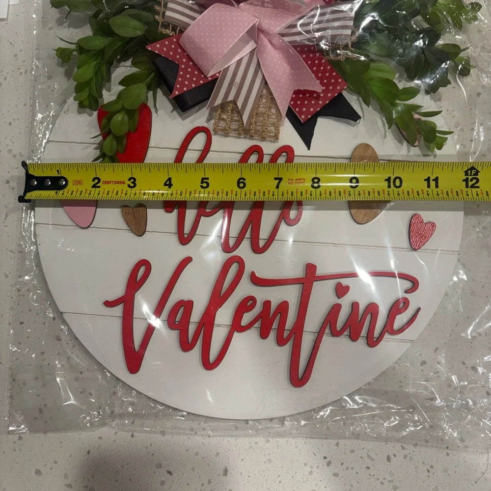 Hello Valentine Round Wall Sign - Pink, Red & White